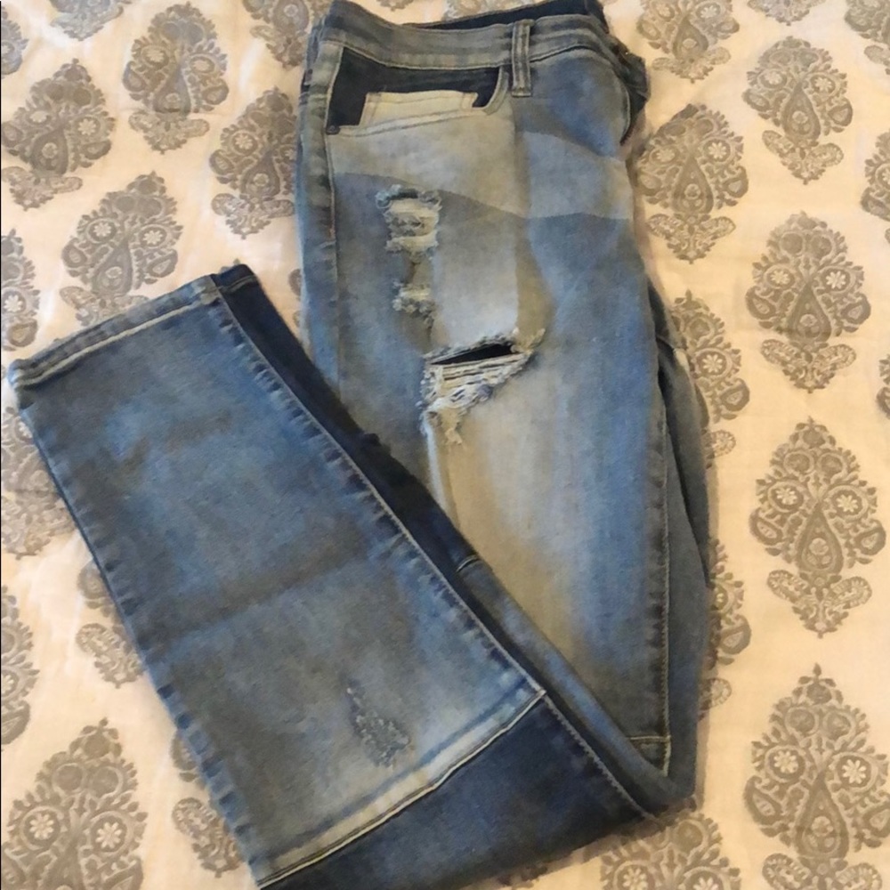 Patchwork Skinny Jeans with different washes